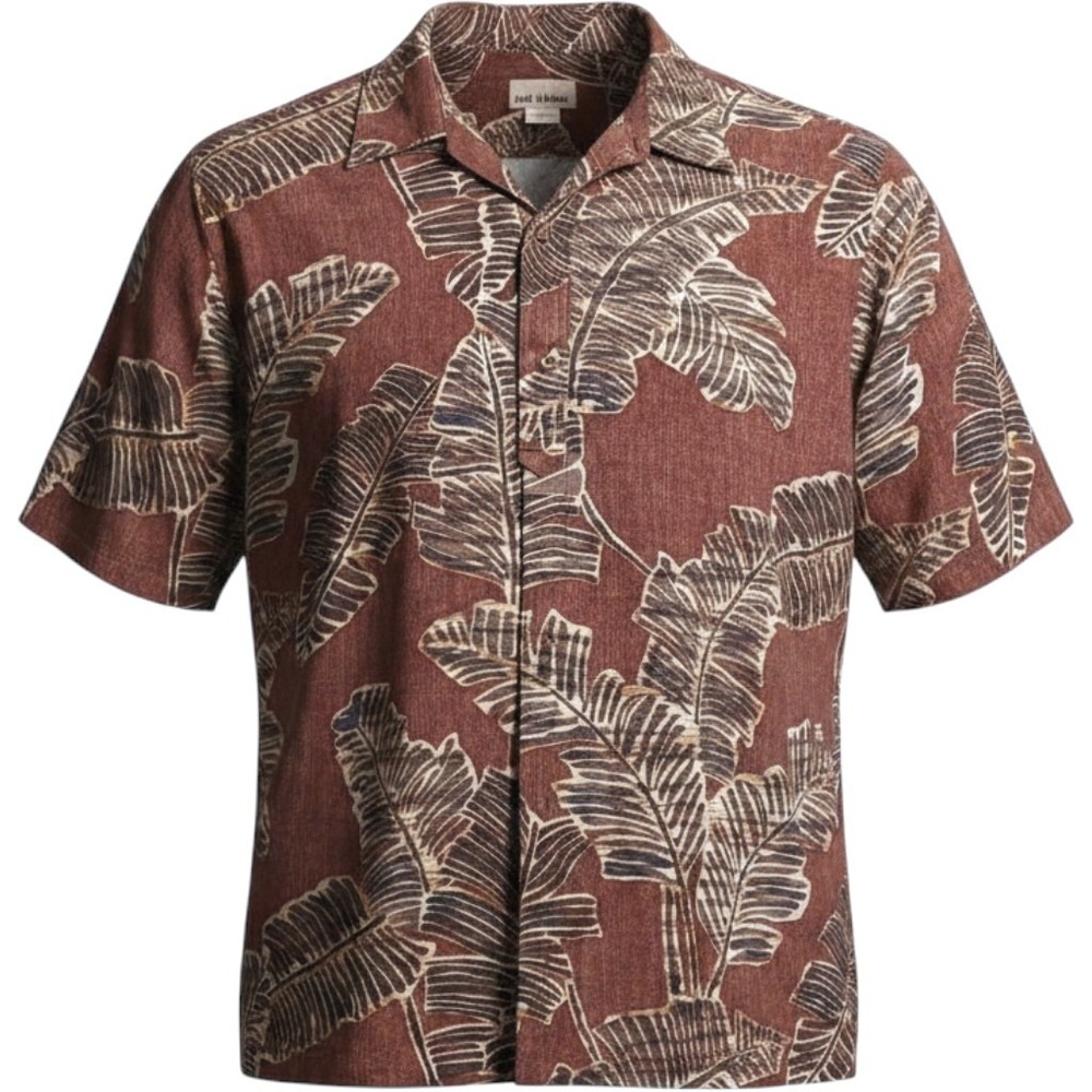 Aloha Hawaiian Made In Hawaii Short Sleeve Button Up Red Leaves Cotton SZ:L